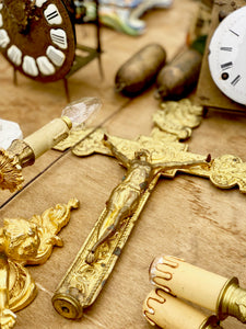 SOLD - gold / brass cross from a processional staff