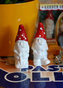 white & red ceramic gnome                                    -          s & p shakers
